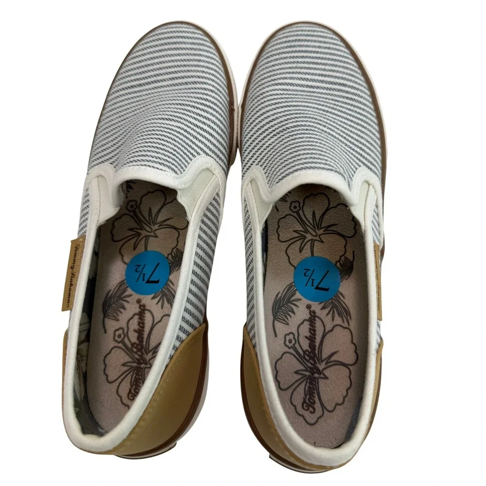 Tommy Bahama Blue White Striped Canvas Slip On Shoes Sneakers - Women's Size 7.5
